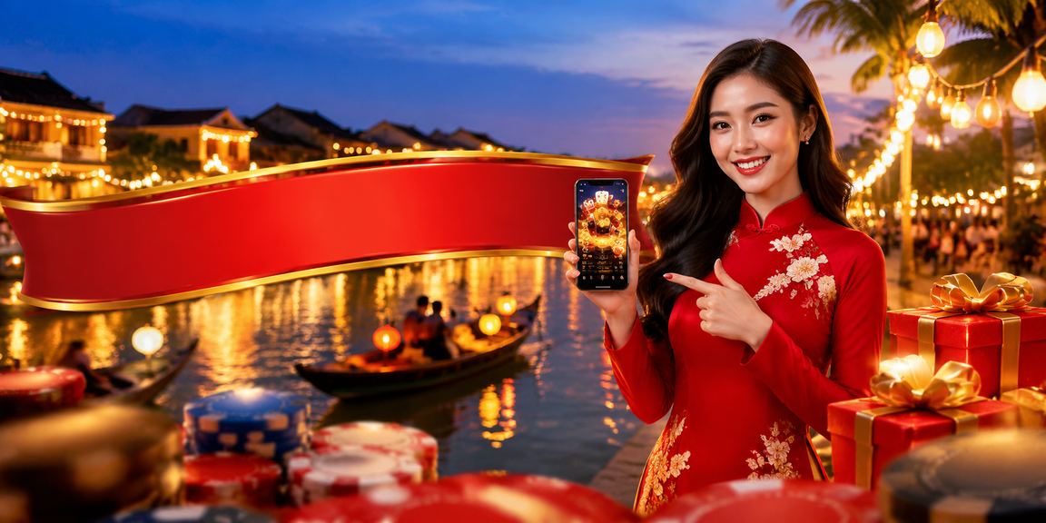 Phụ nữ Hội An trong trang phục áo dài thưởng thức trò chơi giải trí trực tuyến trên điện thoại